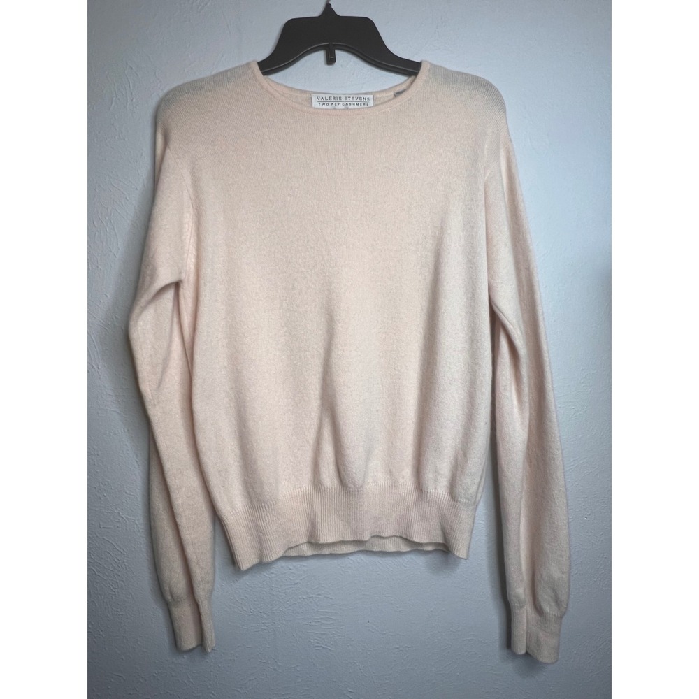 Valerie Stevens 100% Cashmere Sweater Women's Medium Peach Pink Crewneck 2-Ply